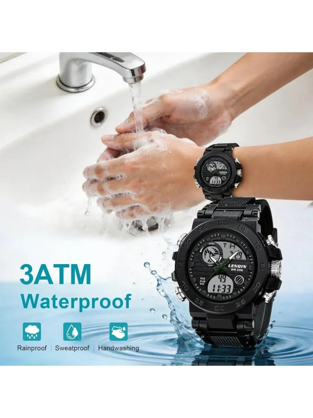 Men's Black Green Digital Military Survival Tactical Outdoor Waterproof Watch